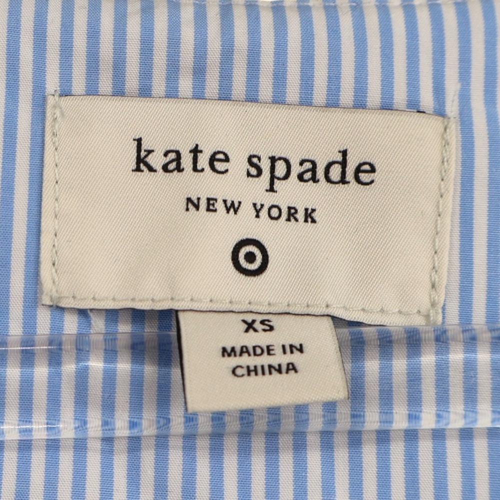 Kate Spade New York Blue Stripe Puff Sleeve Tie Front Cotton Blouse XS - Picture 3 of 5